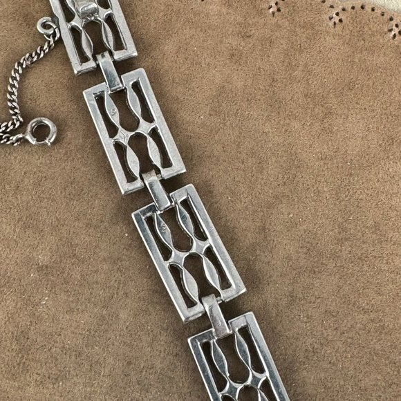 Vintage 1930's Sterling Silver ART DECO Marcasite Lattice Style Bracelet - Picture 7 of 8